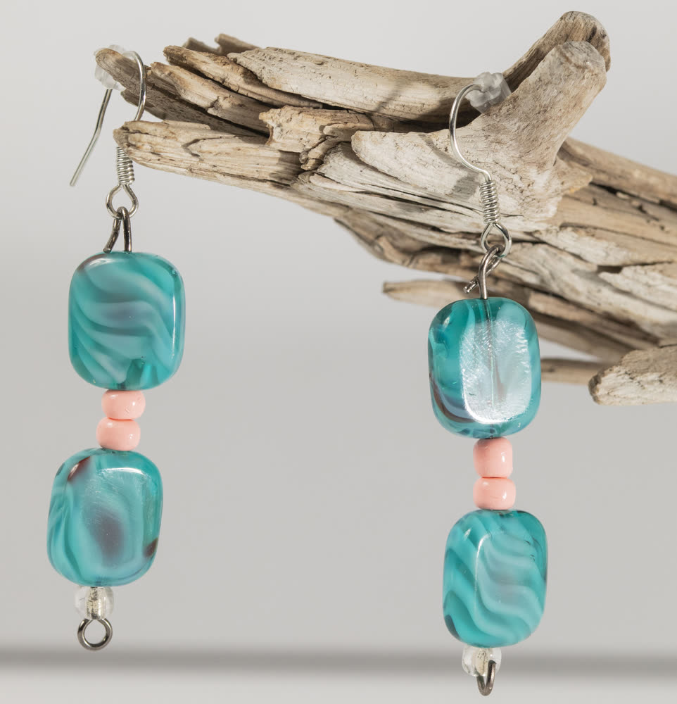 Boucles d'oreilles en perles de verre turquoise et corail